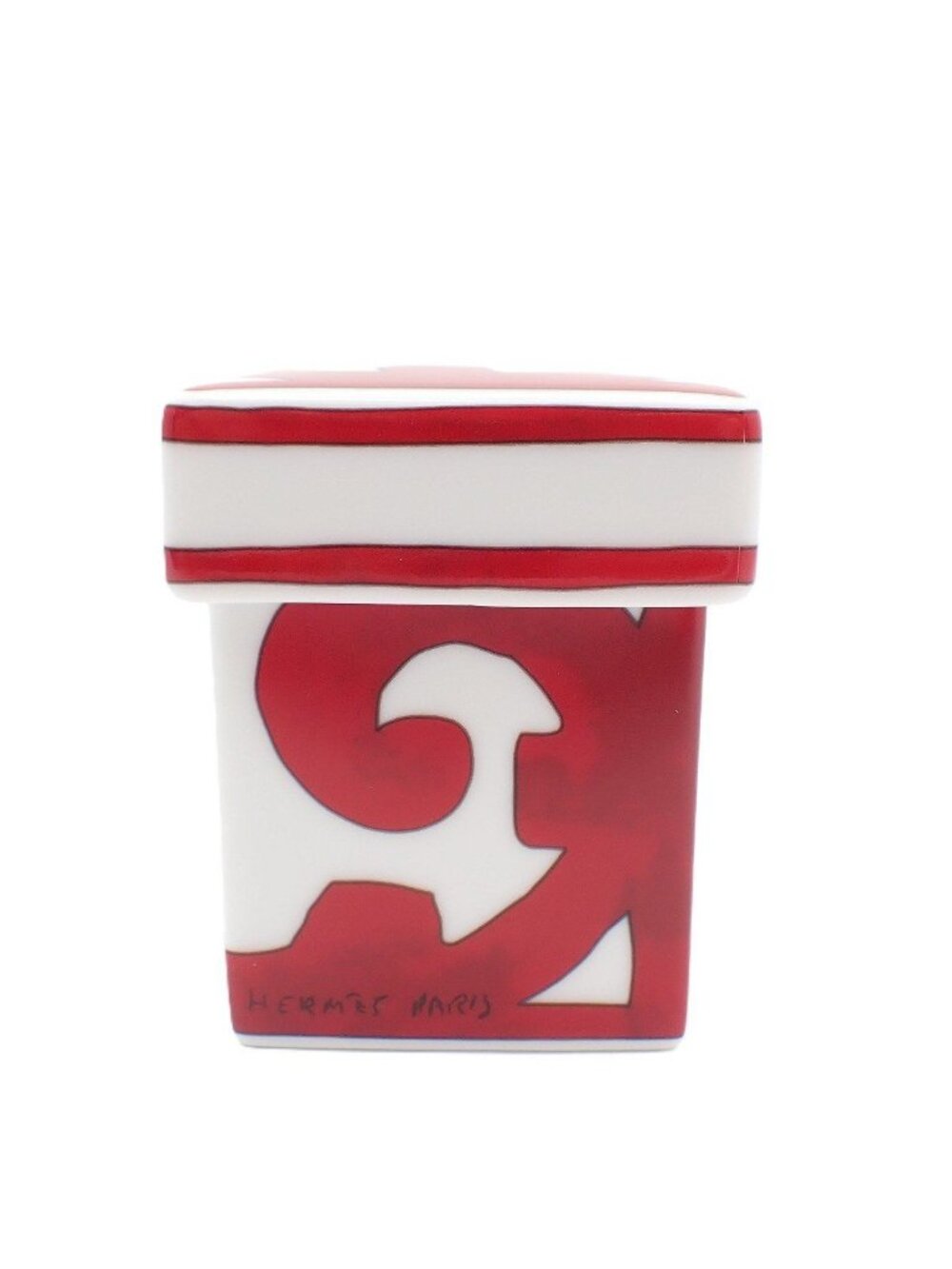 Hermes Guadalquivir Sugar Pot Porcelain White Red